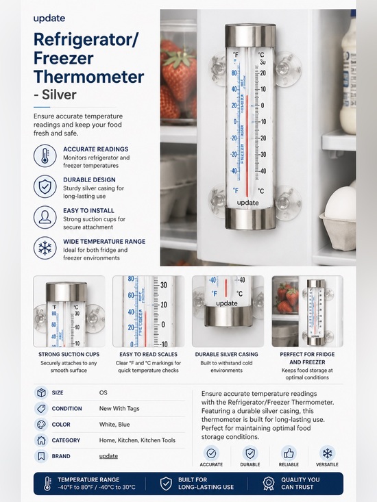 upate Other - Refrigerator/Freezer Thermometer - Silver